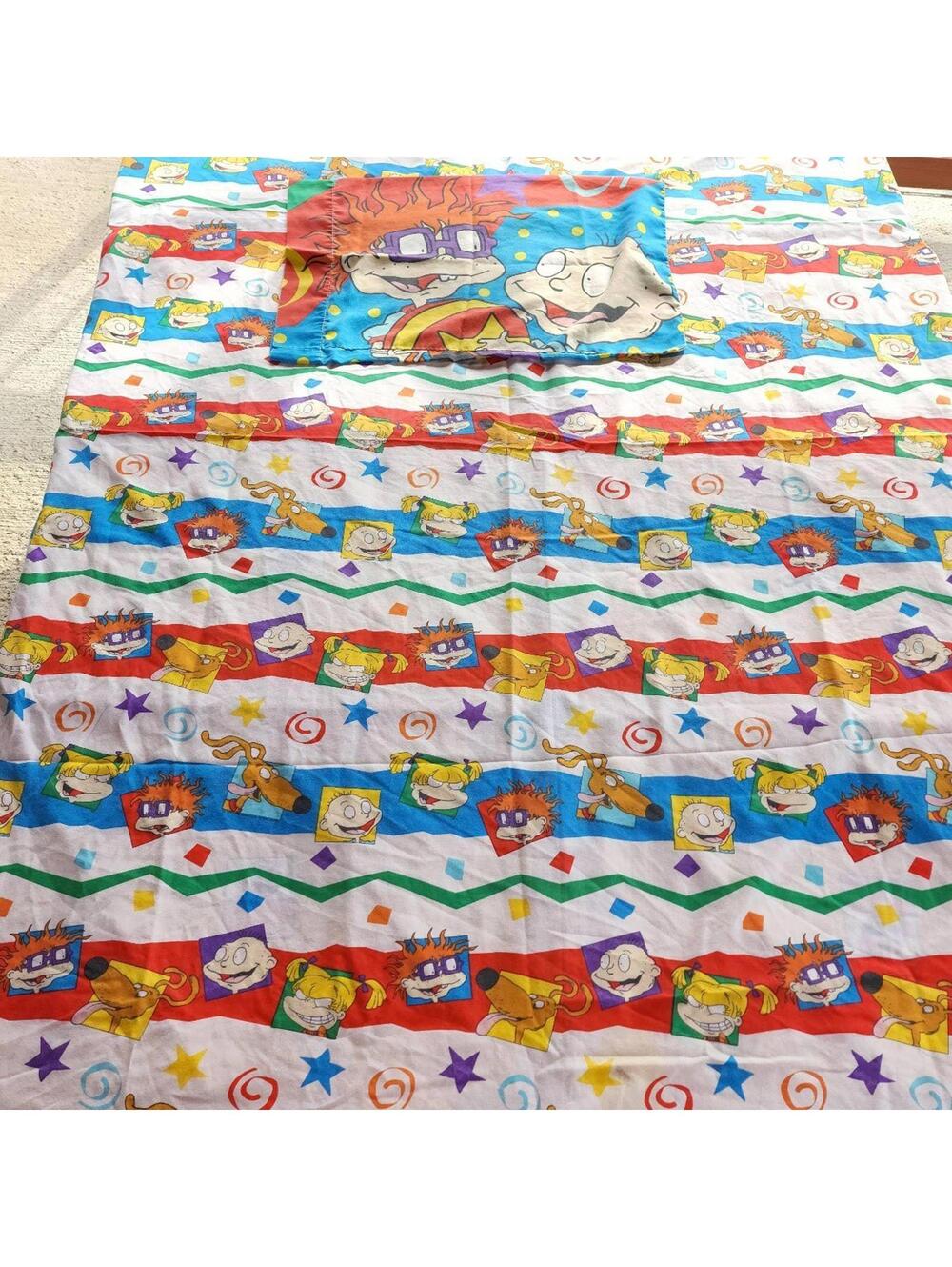 1990s Vintage Rugrats Nickelodeon Flat Sheet & Pillow Case Bedding - Picture 7 of 7